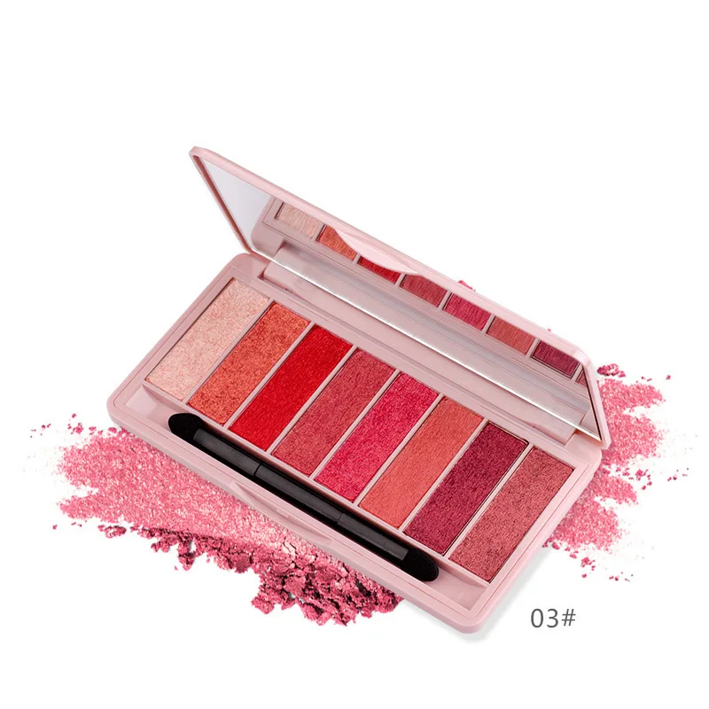 

8 Colors Glitter Eyeshadow Palette with Brush Profession Eyes Makeup Powder Peach Red Color Nude Pigment Eye Shadow Makeup Kit