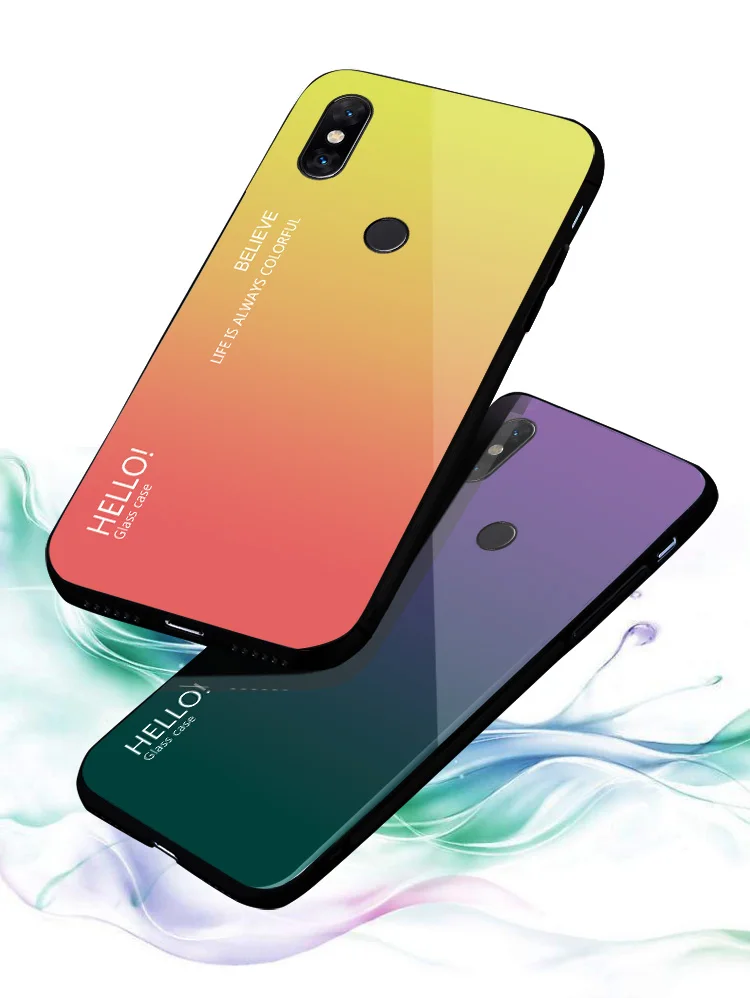 For Xiaomi Mi Mix 3 Case Slim Gradient Color Tempered Glass Silicone TPU Soft Frame Shockproof Phone Protection Cover Shell |