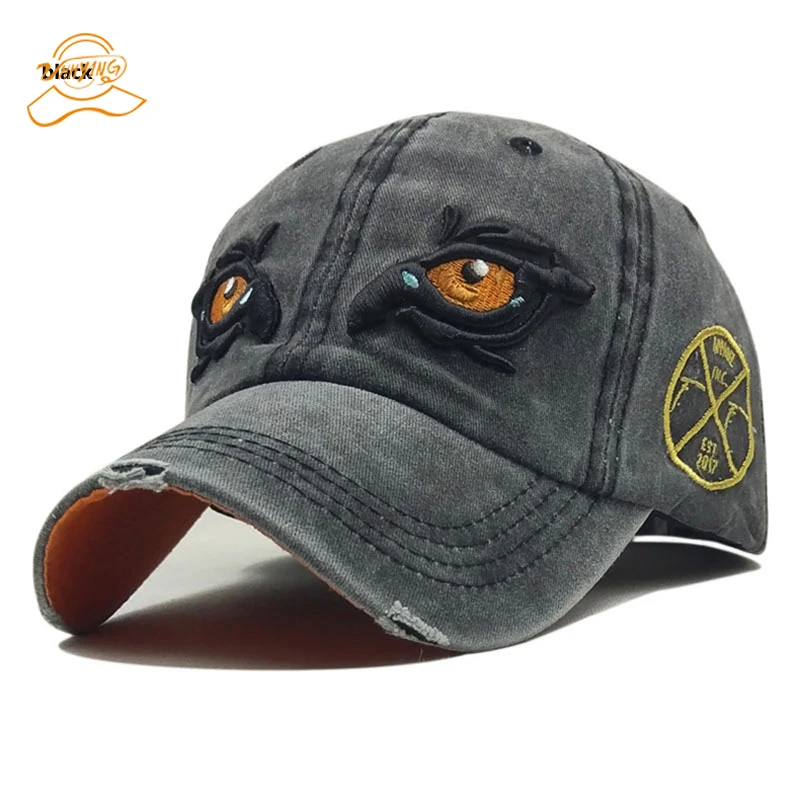 

Summer Snapback Hat Washable Cotton Adjustable Solid Baseball Cap Unisex Leisure Dad Hat Sun Sunshade Cap Cartoon eyes cap