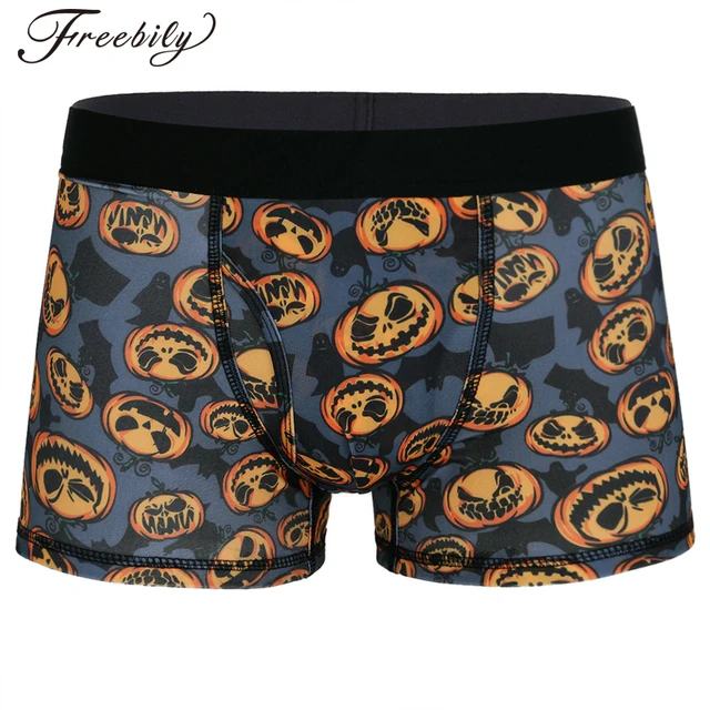 Halloween Mens Panties Pumpkin Print Stretchy Boxer Shorts Underwear