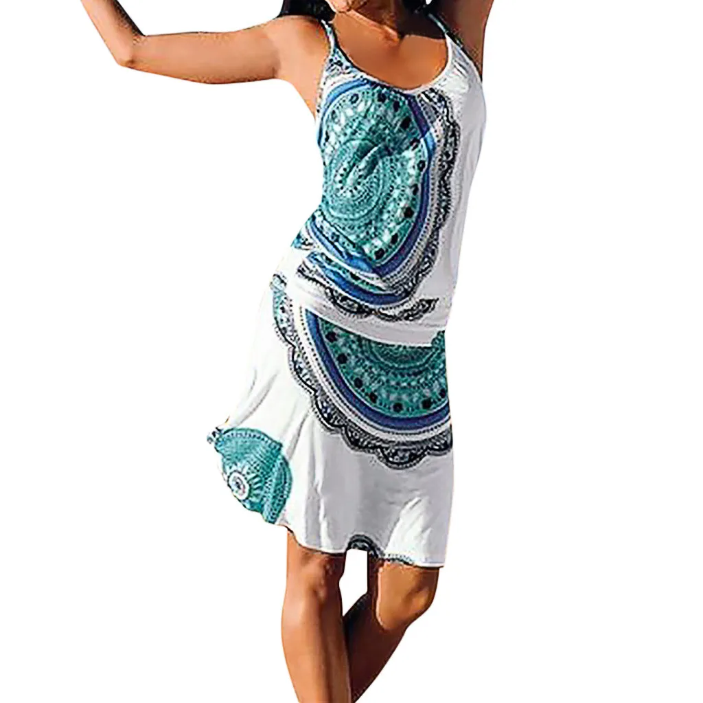 

Women Casual Bohemia Printed Sleeveless Maxi Party Beach Dress Sundress Spring and autumn clothing Dropship