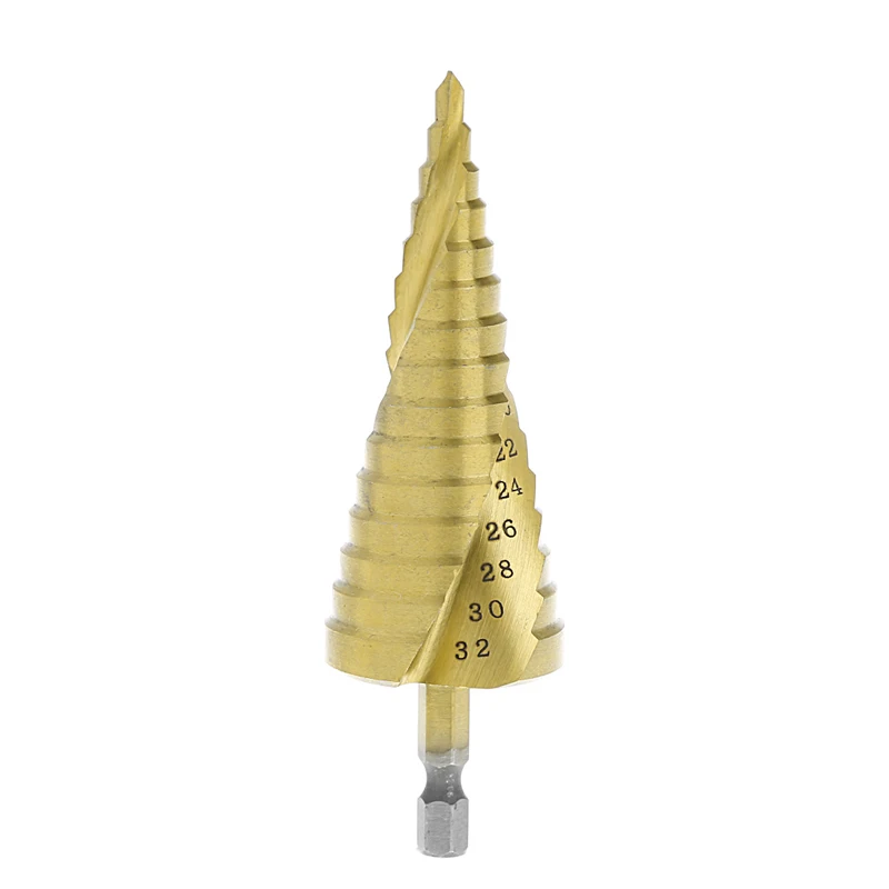 

1Pc HSS Grooved Step Cone Drill Drills Bit 1/4" Hex Shank 4mm-32mm Spiral Hole Cut