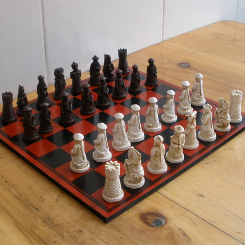 New Antique Chess Set Wooden Coffee Color Table