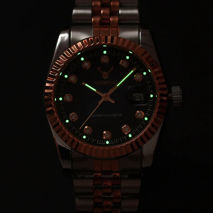 Мужские часы Deerfun известный бренд бизнес розовое золото Алмаз Мода календарь Роскошные водонепроницаемые кварцевые наручные часы Relogio Masculino
