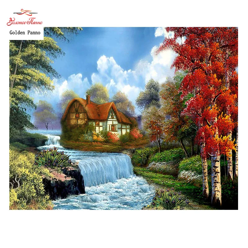 

Golden Panno,Needlework,DIY DMC Cross stitch,Sets For Embroidery kit 14ct unprinted Beautiful mountain cross-Stitching 0109