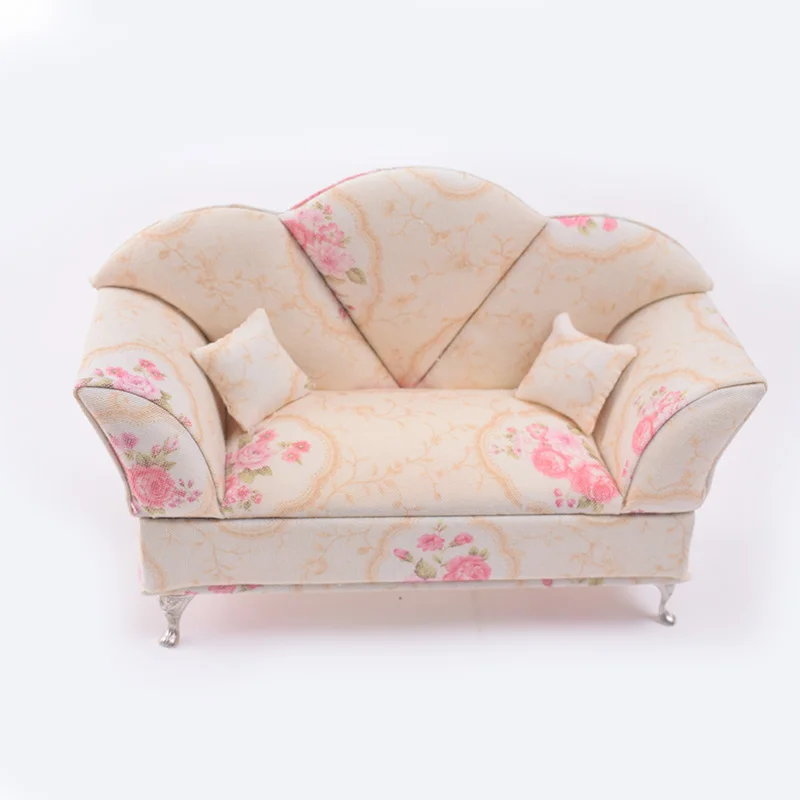 

Dollhouse Furniture Sofa Longue Couch Settee 1/6 Scale Recliner chaise Deck chair/Recliner NO.H Goose Yellow With Rose Model