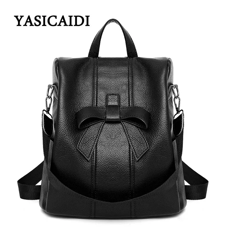 Casual Bow Zipper Women Backpack PU Leather Bagpack Large Capacity Travel Bag Female Rucksack