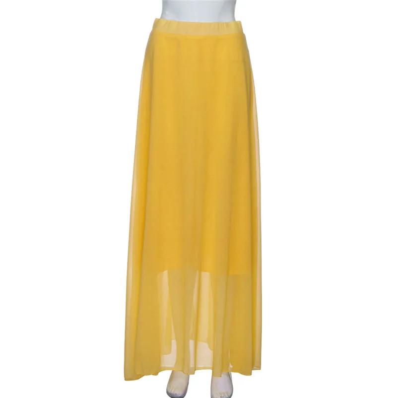 Горячая Мода Летний стиль юбки женские шифоновые стрейч Высокая талия Макси расклешенное плиссированное платье с коротким и широким подолом Длинная Юбка Saia Y05 - Цвет: Цвет: желтый