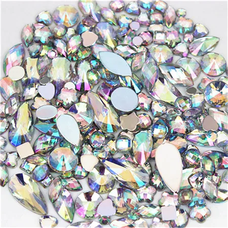 18g About 300pcs Mixed Shape Sizes AB Acrylic Rhinestones 3D Nail Art Rhinestones Non Hotfix Flatback Stones Decorations MC4000 