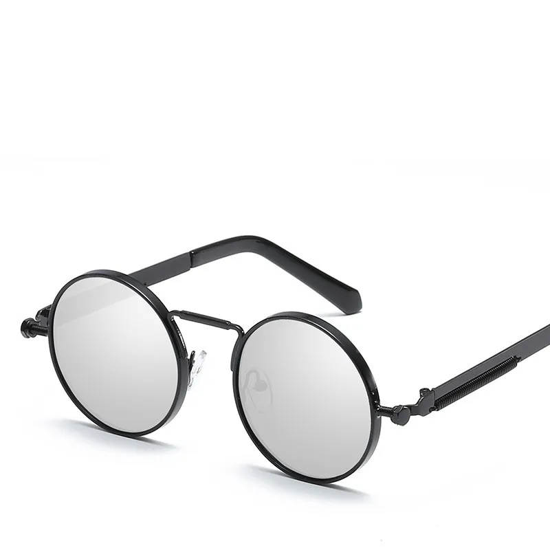 Мужские солнцезащитные очки в стиле ретро, фирменный дизайн, черные зеркальные круглые солнцезащитные очки в стиле панк, готика, мужские солнцезащитные очки s UV400 ray bann - Цвет линз: Black F Silver
