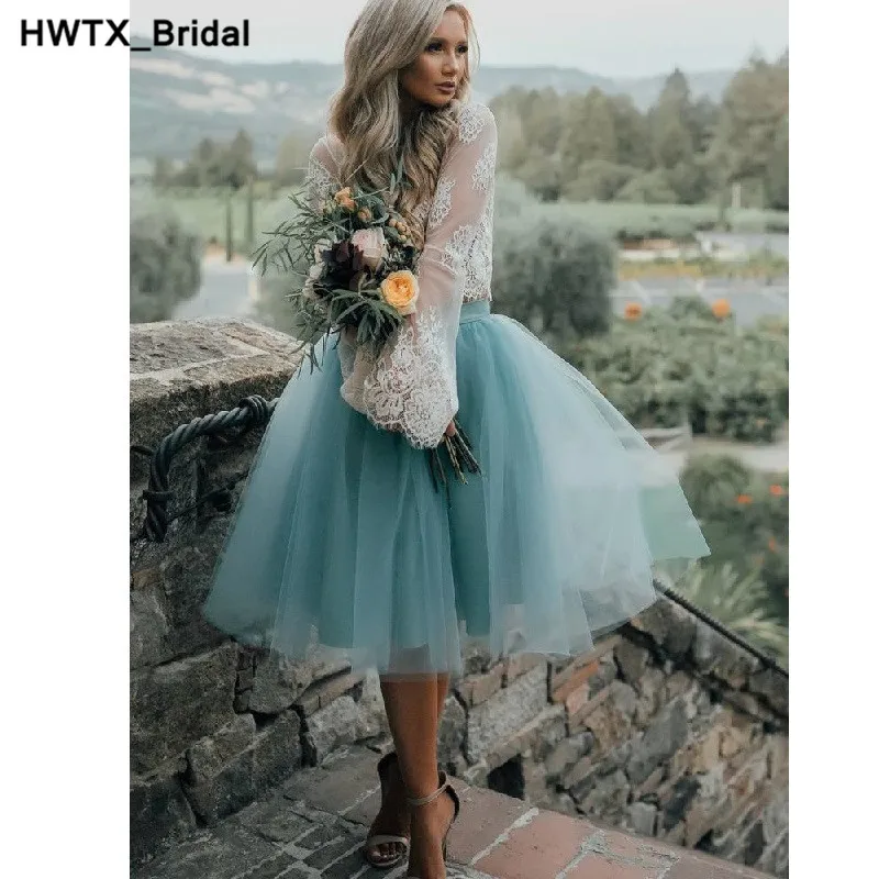 

Long Sleeves Bridesmaid Dresses Sexy Two Pieces Bridesmaid Dress Tulle robe demoiselle d'honneur Knee Length Formal Party Gowns