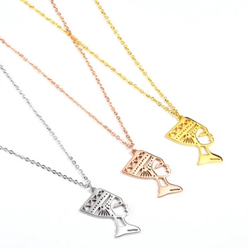 

Stainless Steel Egypt Queen Nefertiti Pendant Necklace Women Gold African Egyptian Necklaces Long Chain Fashion Jewelry gift
