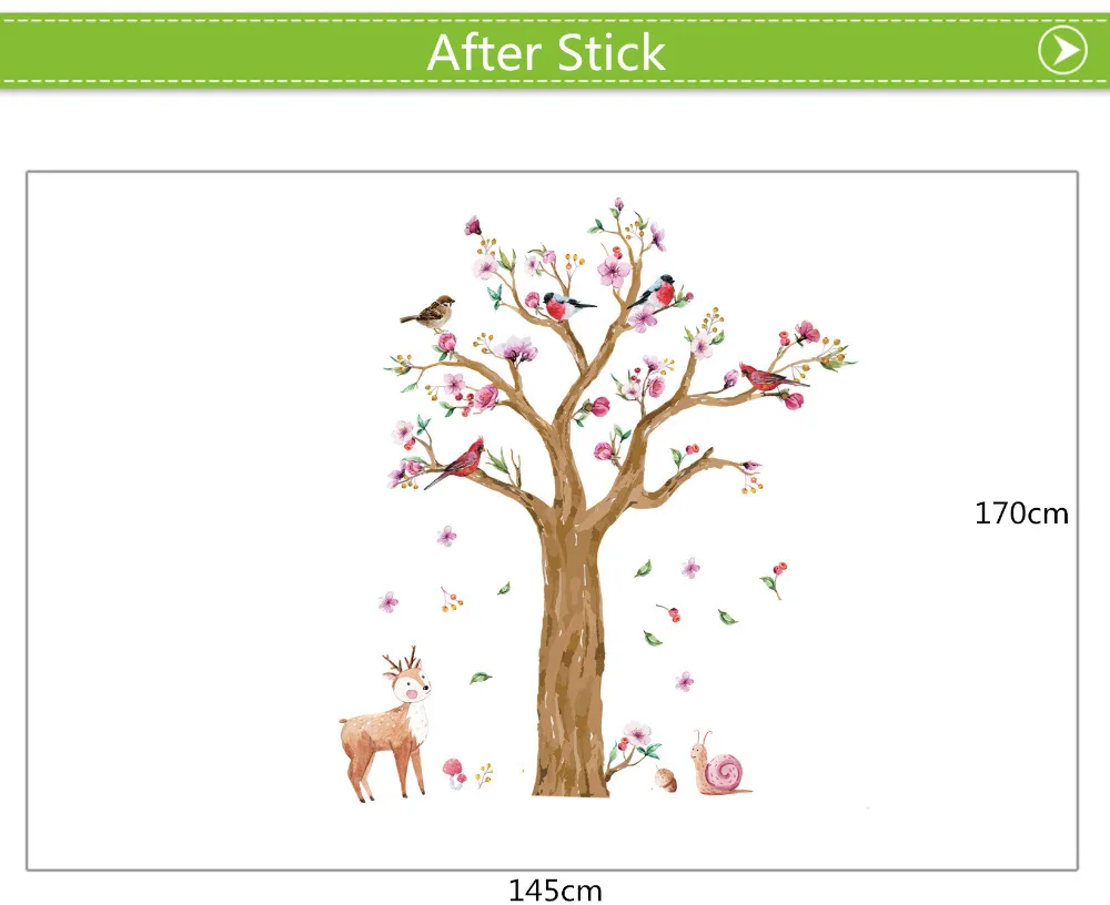 2 шт./лот Наклейка на стену с изображением птиц, оленей, дерева, ТВ-фон, украшение для дома, сделай сам, плакат на стену, для спальни, для детей, настенная палочка, упаковка для ведра