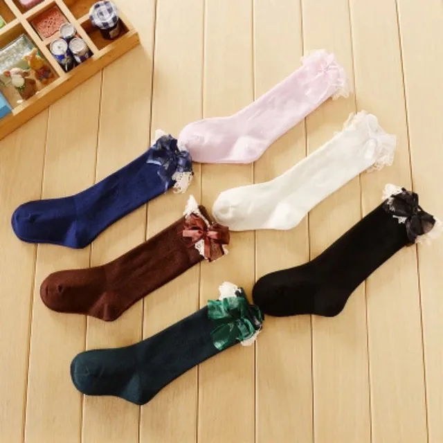Kid Girls Socks Children’s Knee High Socks with Lace Baby Leg Warmers Cotton Princess Style