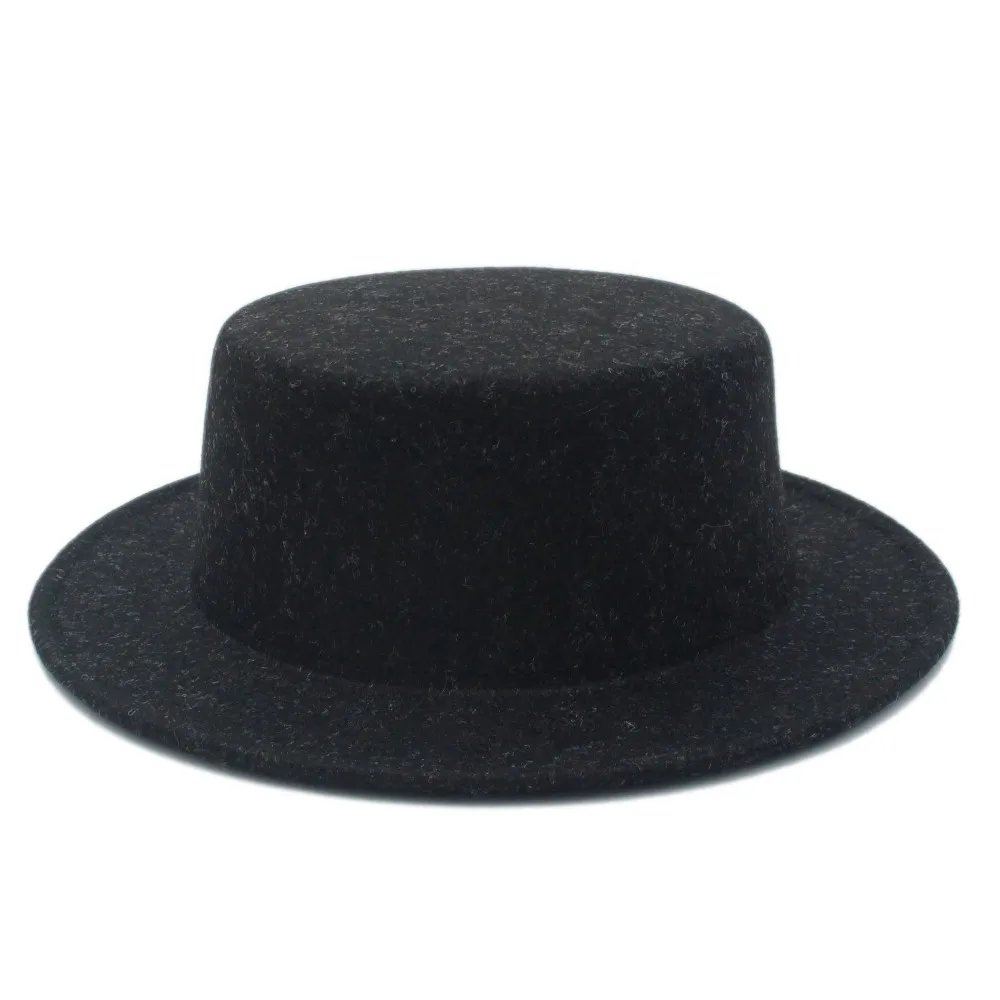 Шерсть Boater гладкая шляпа для женщин Мужские фетровые широкие полями Chapeu de Feltro Gambler Prok Pie Fedora Hat