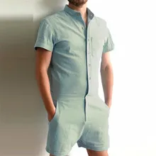 Летние мужские комбинезоны брендовые ромперы модные однотонные с коротким рукавом цельный костюм повседневные мужские однобортный Тонкий комбинезон