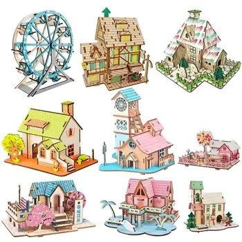 

Simulation 3D Vehicle House Model Wood Assemble Jigsaw Disassemble Puzzle Kids Intelligence Educational Toys Children Gift