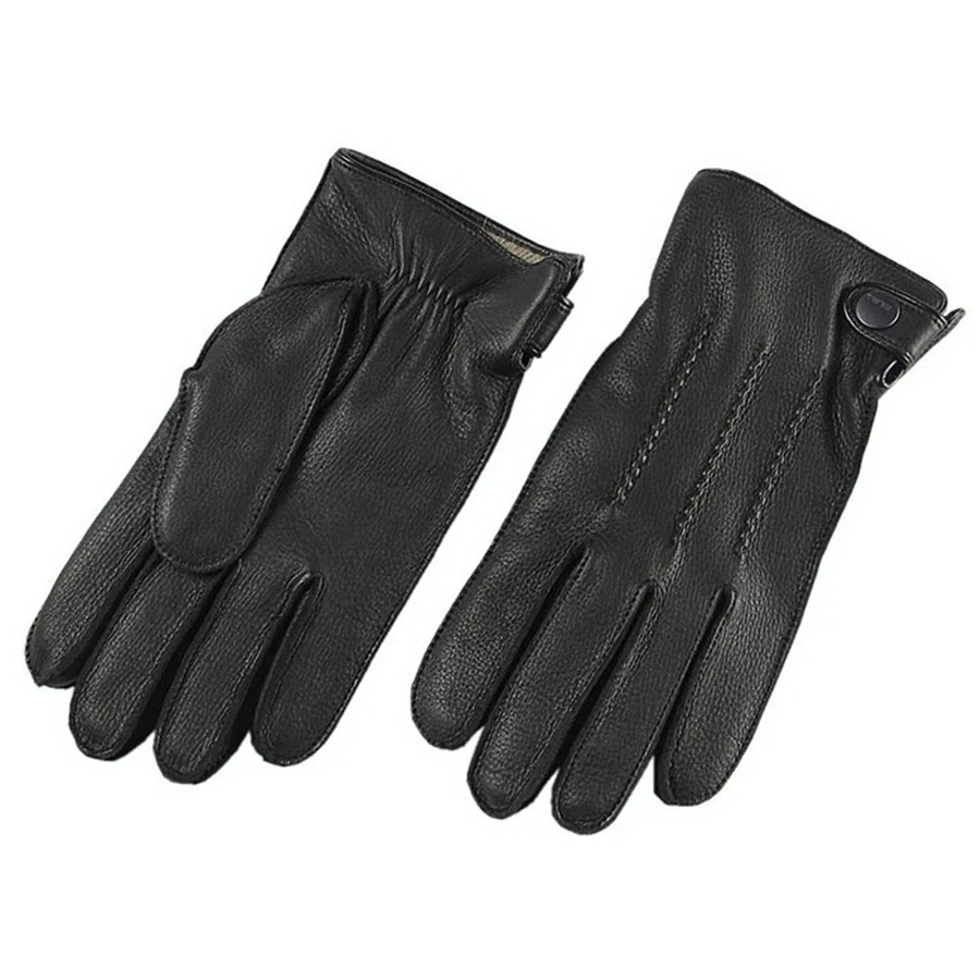 Men Genuine Leather 2018 New Rushed  Gloves Luxury Deerskin Glove High Quality Wrist Driving Winter Cashmere Lining EM012WR