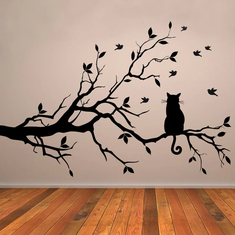 Cat On Tree Branch Birds Vinyl Wall Sticker Wall Art Decorative Stickers,Glass Window Sticker Kitchen Wall Stickers Home Decor Cat On Tree Branch Birds Vinyl Wall Sticker Wall Art Decorative Stickers,Glass Window Sticker Kitchen Wall Stickers Home Decor