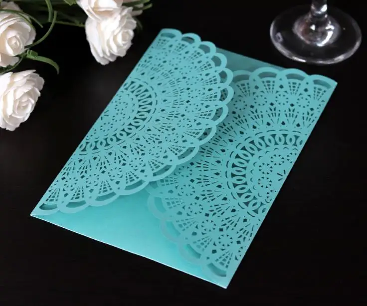 100pcs Tiffany Blue Business Invitation Card Cover Hollow Thanks giving Greeting Cards Invitation Cards, 5 colors for choosing