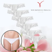 

6pics Sexy Lace Thongs Solid Color Panties Low-Rise Ladies Underwear 95% Cotton + 5% Spandex Trendy Women Undies g string