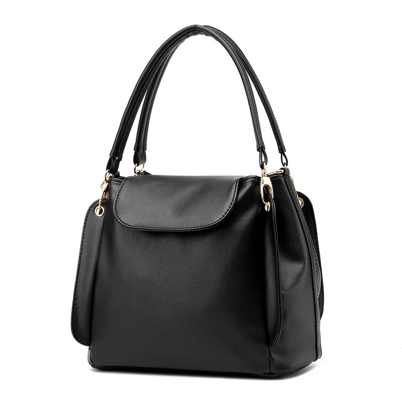 

Elegant Office Lady Handbag Shoulder Bag 3 Layers Women Tote Bucket Bag Black PU Crossbody Messenger