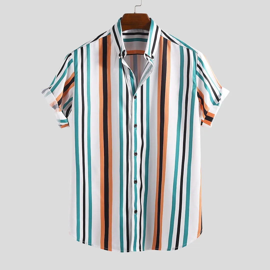 Mens tops Breathable Striped shirts Turn Down Collar Short Sleeve Loose Casual summer fashion Shirts new arrivals#G8