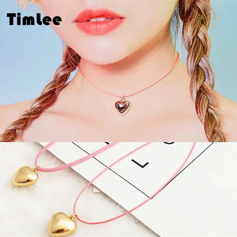 Timlee N064 Бесплатная доставка золотого цвета милое сердце ожерелье с подвеской