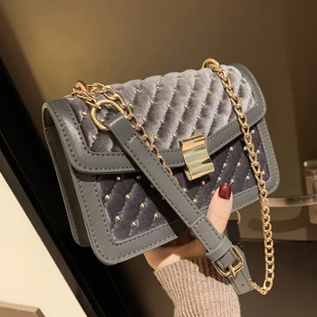 

Small Handbags Women Velour Shoulder Mini Bag Rivet Crossbody Bag Sac A Main Ladies Messenger Bags Chain Strap Female Clutch