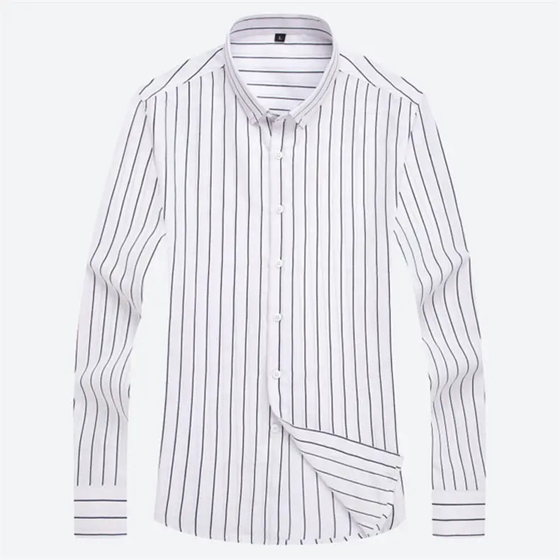 5XL Plus Large Size Striped Shirts Men Long Sleeve Casual Autumn Spring Classic Male Shirts Non-Iron Dress Shirts Man Muls Brand 4