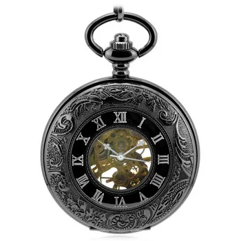 Steampunk Skeleton Bronze Automatic Mechanical Pocket Watch Men Vintage Hand Wind Clock Necklace Pocket & Fob Watches With Chain