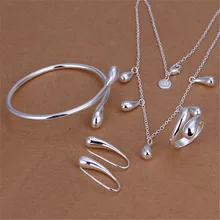 Горячая Серебряный цвет ювелирный набор высокого качества темперамент классическая подвеска в форме капель воды ожерелье браслет кольцо серьги S219