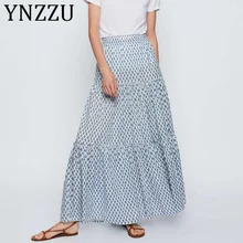 YNZZU Цветочные Печатные Длинные свободные юбки с оборками женские модные юбки с высокой талией женские летние трапециевидные юбки для отпуска женские AB202