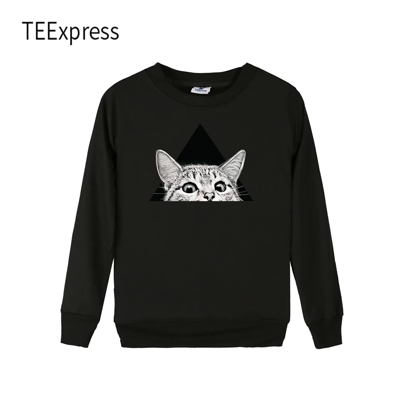 

TEExpress 2017 spring autumn cat printed Sweatshirts Men Streetwear Long Sleeve Male Print O-Neck Spring Autumn Clothes Fashion