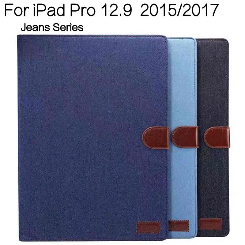 

Universal Magnetic Stand Smart Jeans Leathe Cover for iPad Pro 12.9 2015/2017 Tablet Shell Funda Case With Auto Sleep/Wake+Pen