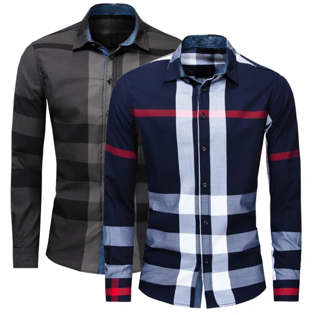 Camisa Casual Marshall Xadrez Manga Longa Branca Preta