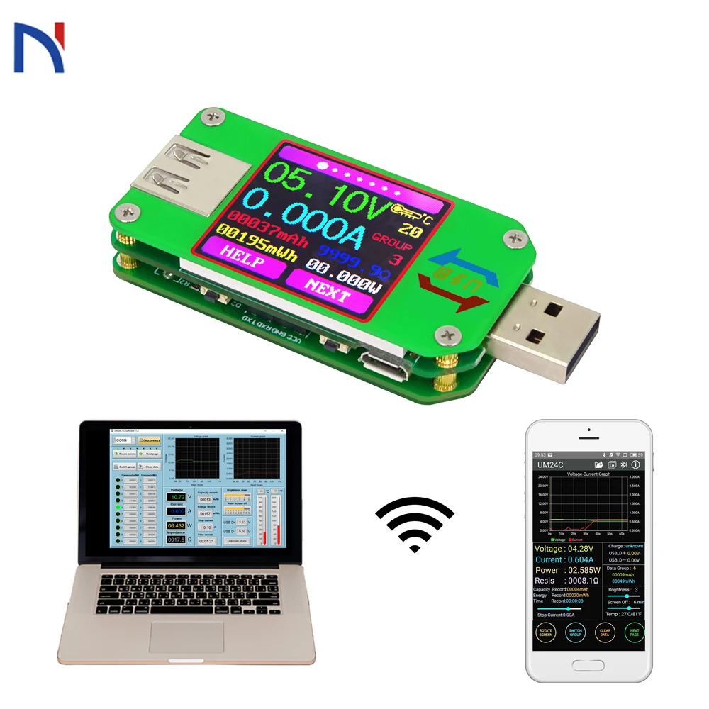 UM34/UM34C USB 2,0 цветной ЖК-дисплей USB тестер напряжения измеритель тока Вольтметр Измерение заряда батареи амперметр напряжения