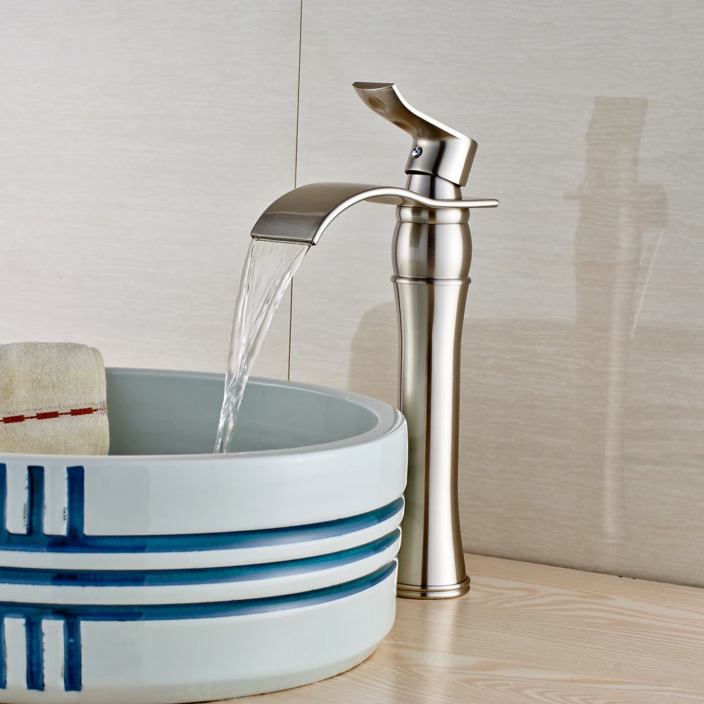 

Countertop Bathroom Sink Faucet Deck Mounted Hot and Cold Water Basin Faucet Nickel Brushed