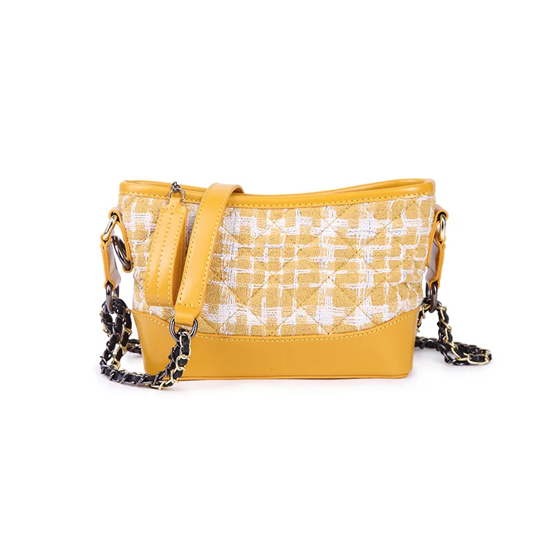 

Small Hobo Shoulder Bag Women Messenger Two Chain Cross Hand Bag Vintage Clutch Summer Satchel Woolen Crossbody Yellow Red Black