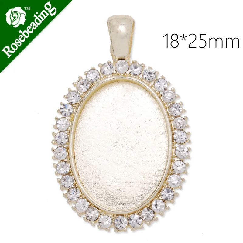 

18x25mm Light gold Oval pendant tray with clear Rhinestone,Zinc Alloy filled,10pcs/lot-C4187