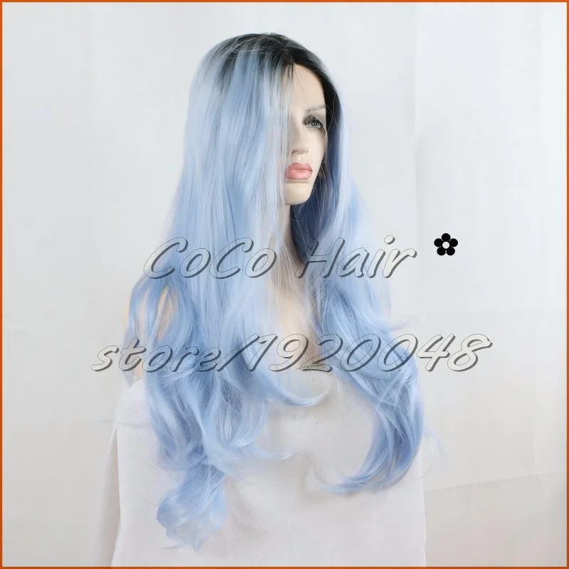 Two Tone Long Ombre Pastel Blue Dark Roots  (4)