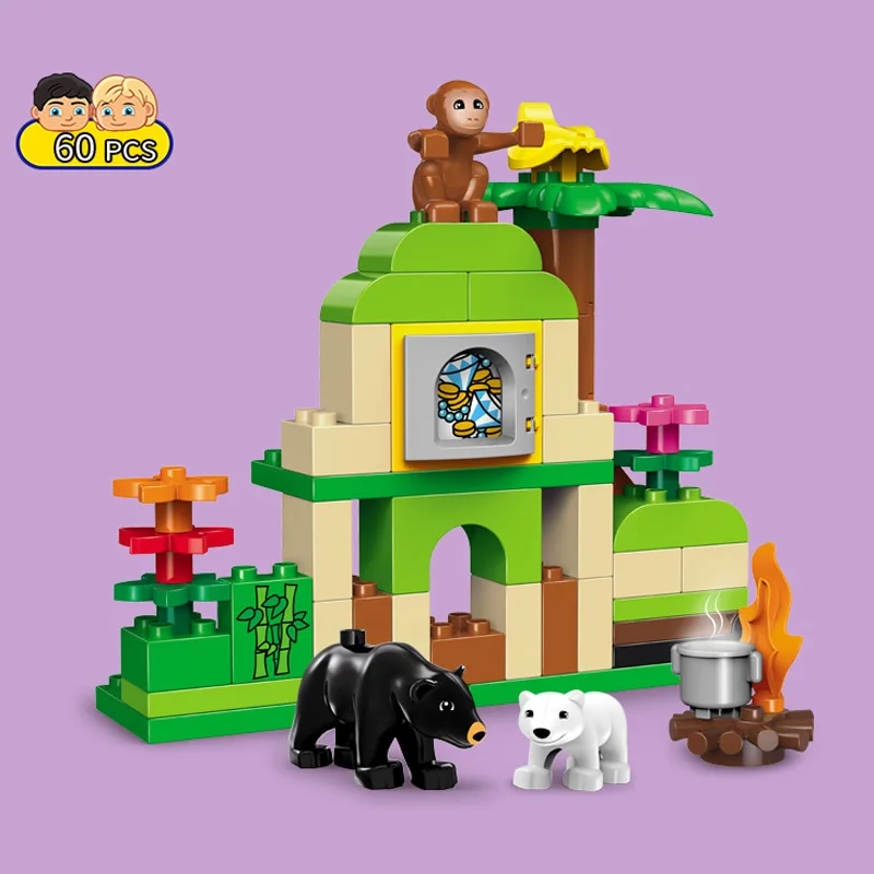 

60pcs Large Size Jungle Adventure Helicopter Building Blocks monkey bear animal bricks Compatible LegoIN Duplo Enlighten kid toy