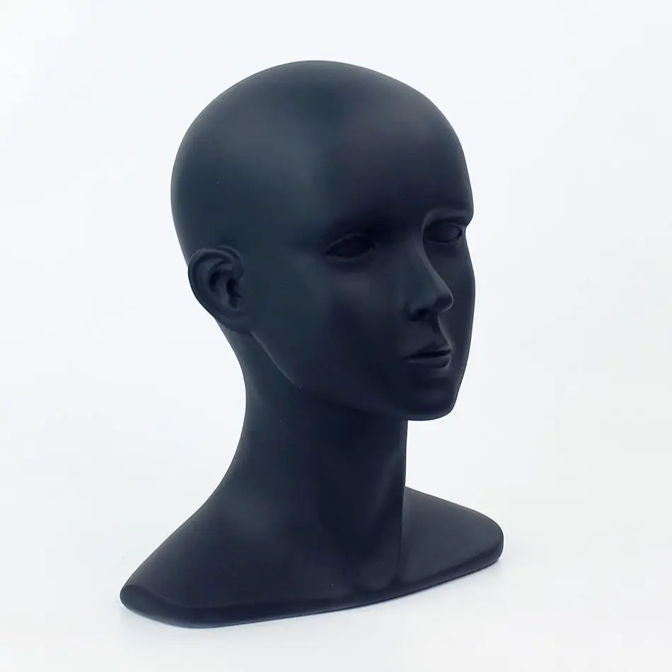 56 CM Fiberglass Matte Black Female Mannequin Dummy Head For Hat