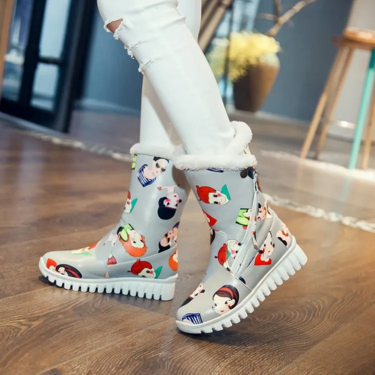 

Big Size 9 10 11-15 boots women shoes ankle boots for women ladies boots Side zipper fringe print pattern