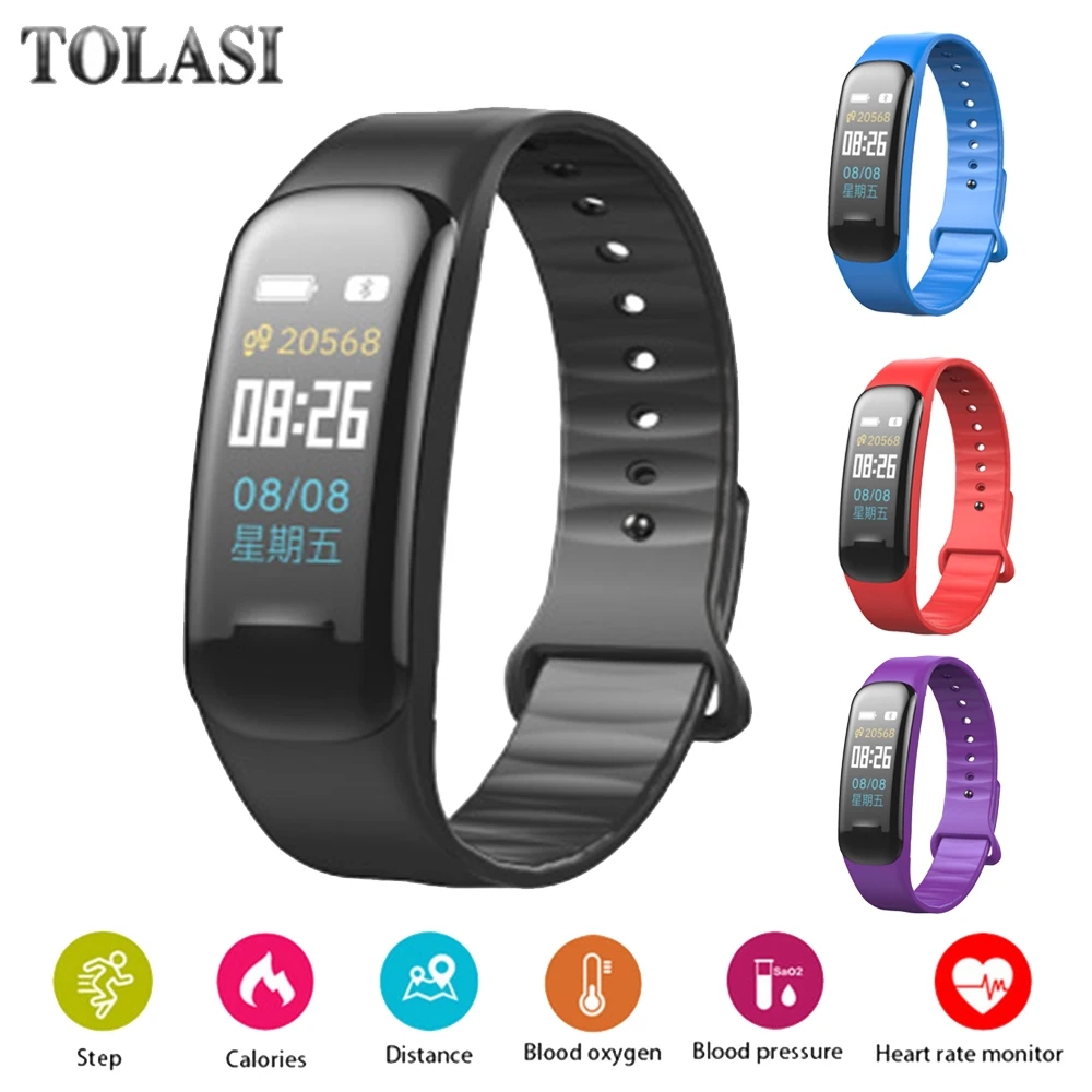 

TOLASI Bluetooth SmartWatch Blood Pressure & Heart Rate Monitor Wristband Waterproof Fitness Bracelet Sleep Tracker watch pk M2