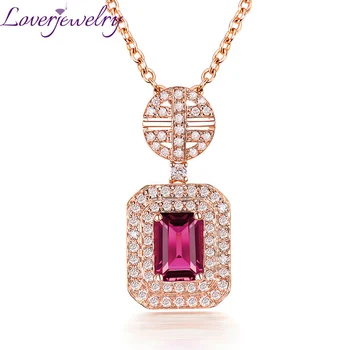 

LOVERJEWELRY Tourmaline Stone Pendant Solid 14K Rose Gold Genuine Pink Tourmaline Wedding Pendant Necklace For Women Jewelry