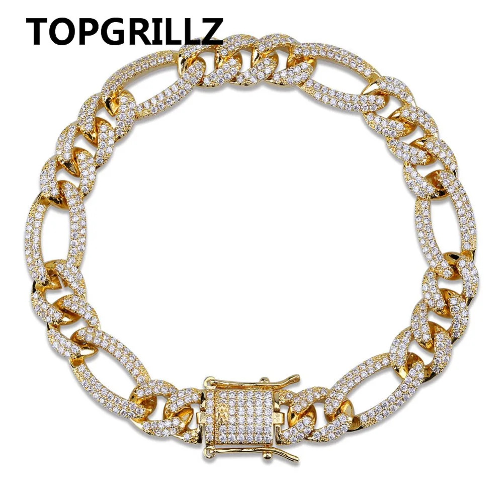 Online TOPGRILLZ 10mm Personality Iced Out Miami Curb Men Bracelets Gold Silver Color Hip Hop Jewelry Cuban Chain Crystal CZ Rapper