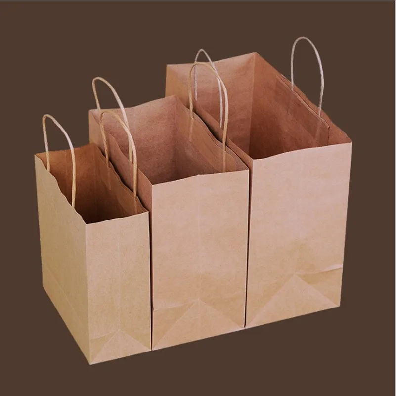10 шт./партия Большой крафт-бумажный пакет с ручками, перерабатываемый мешок для модной одежды, обуви, подарочных магазинов, 3 размера, из воловьей кожи