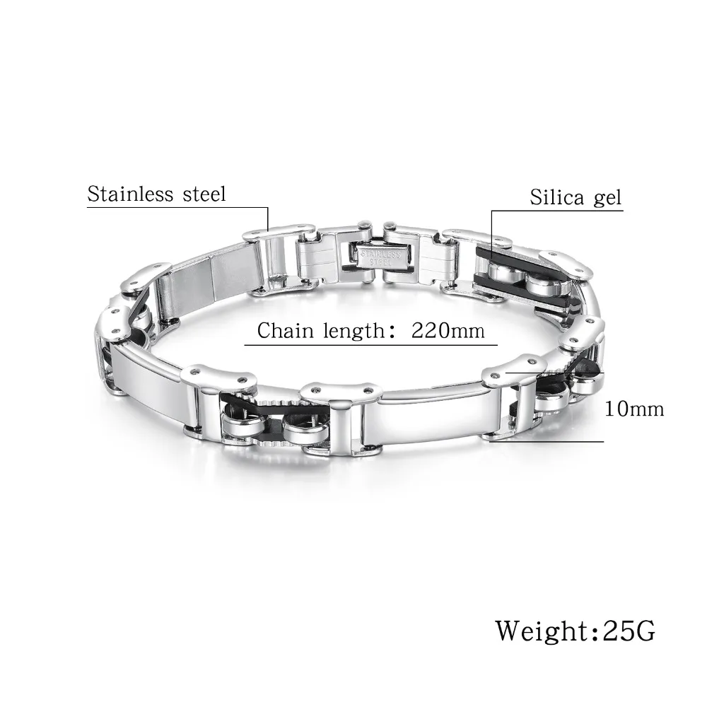 Fate Love Stainless Steel/Silicone Gel Cycling Bracelet Hight Polishing Gear Wheel Punk Style For Men FL958 220mm