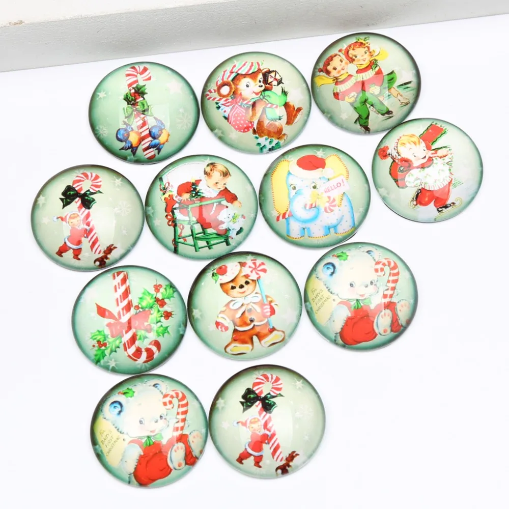 reidgaller 20pcs mix vintage christmas photo round dome glass cabochon 20mm 25mm diy flat back handmade jewelry findings